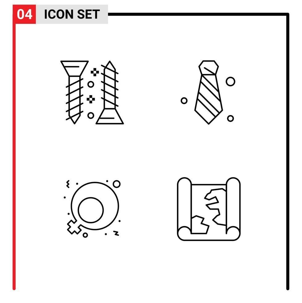 conjunto de 4 colores planos de línea de llenado vectorial en la cuadrícula para la construcción de elementos de diseño vectorial editables de ubicación de corbata autorroscante de género vector