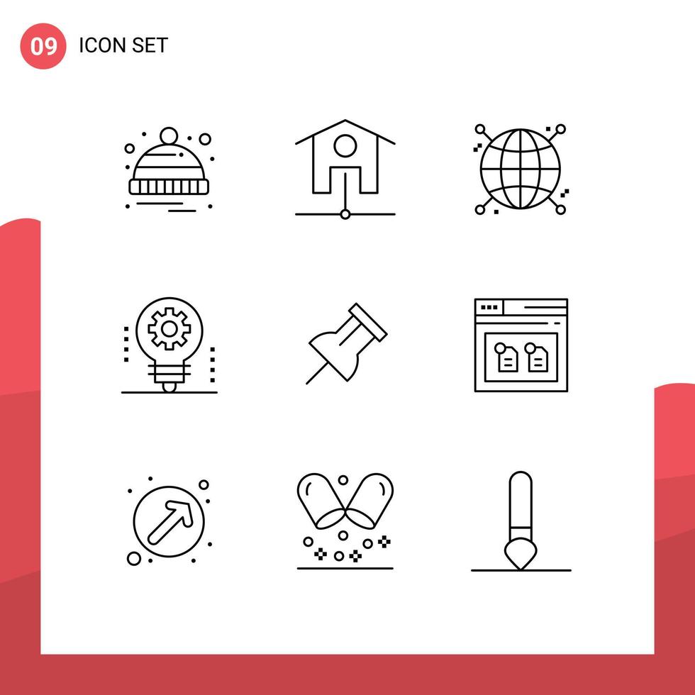 Modern Set of 9 Outlines and symbols such as pin robotics focus light bulb artificial intelligence Editable Vector Design Elements