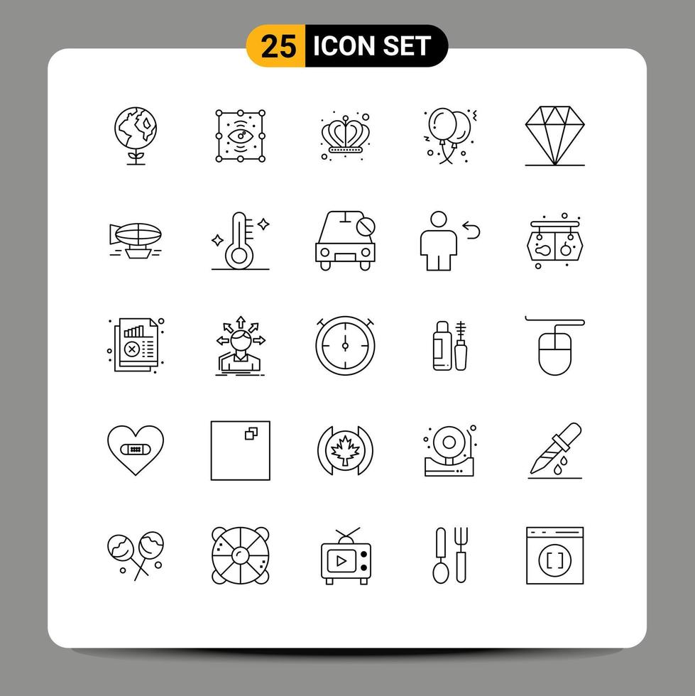 25 User Interface Line Pack of modern Signs and Symbols of hands care empire birthday party Editable Vector Design Elements