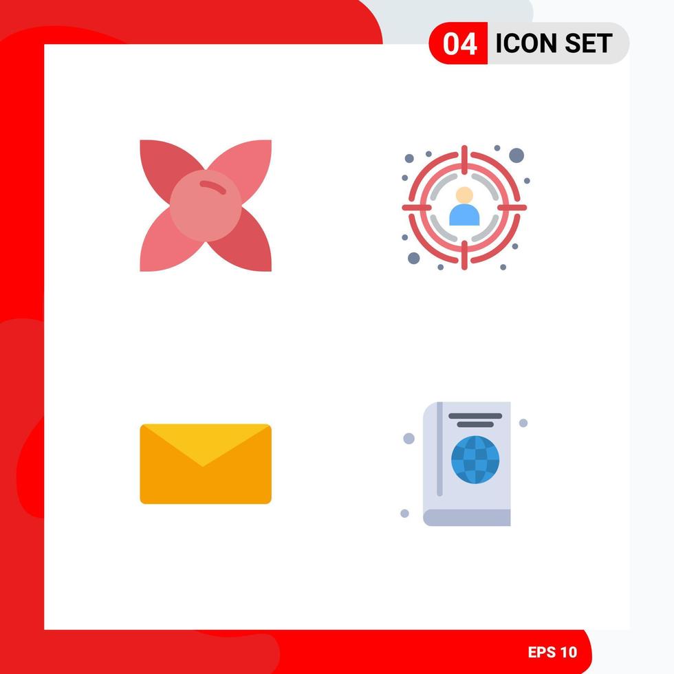 Modern Set of 4 Flat Icons Pictograph of bloom user nature target customer passport Editable Vector Design Elements