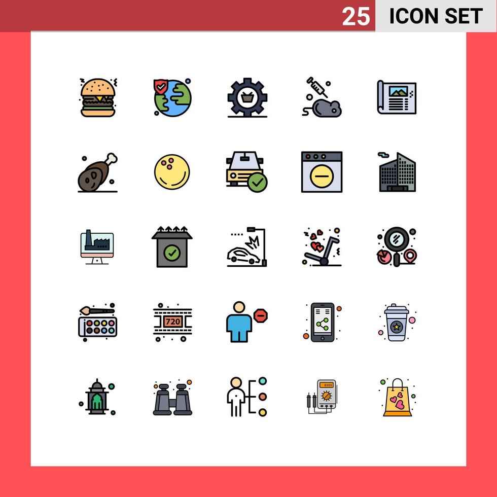 User Interface Pack of 25 Basic Filled line Flat Colors of paper science e mouse experiment Editable Vector Design Elements