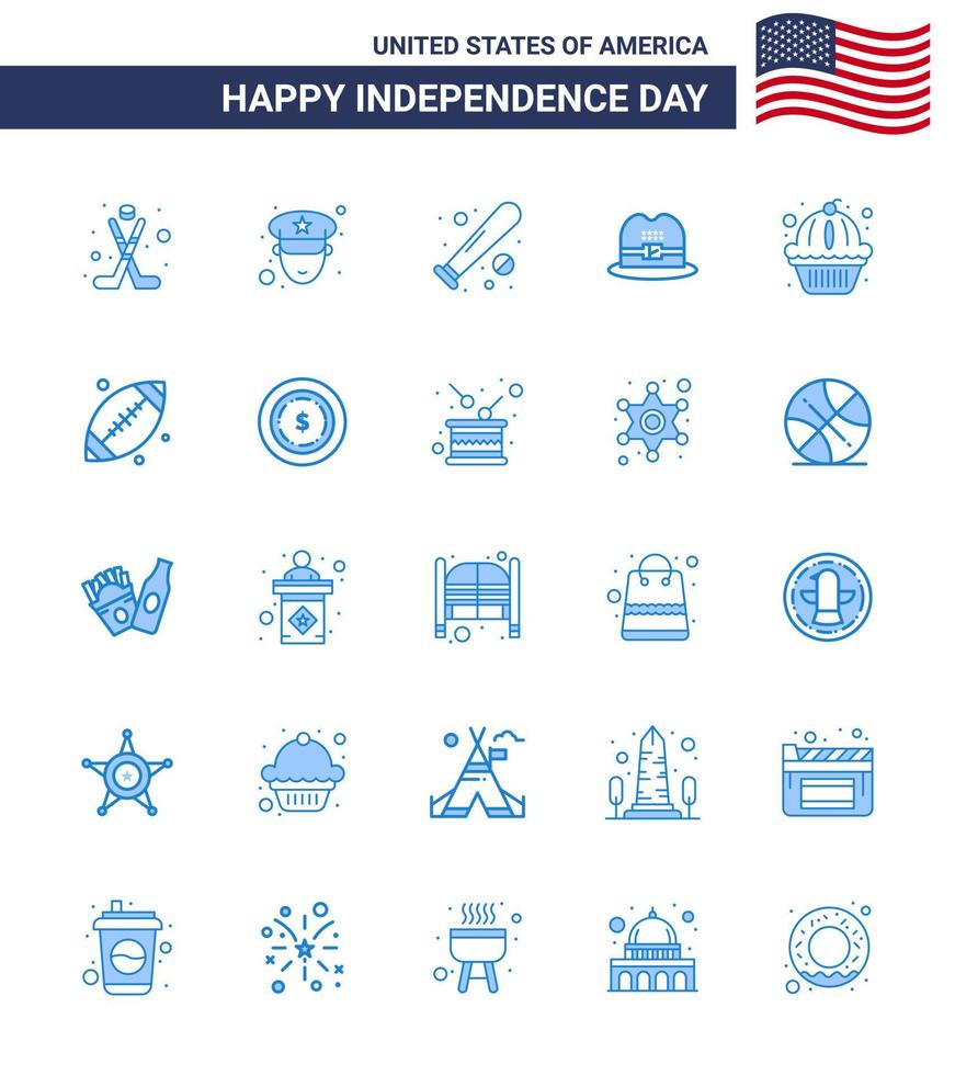 conjunto de 25 paquetes de blues modernos en el día de la independencia de estados unidos béisbol americano sombrero americano editable elementos de diseño vectorial del día de estados unidos vector