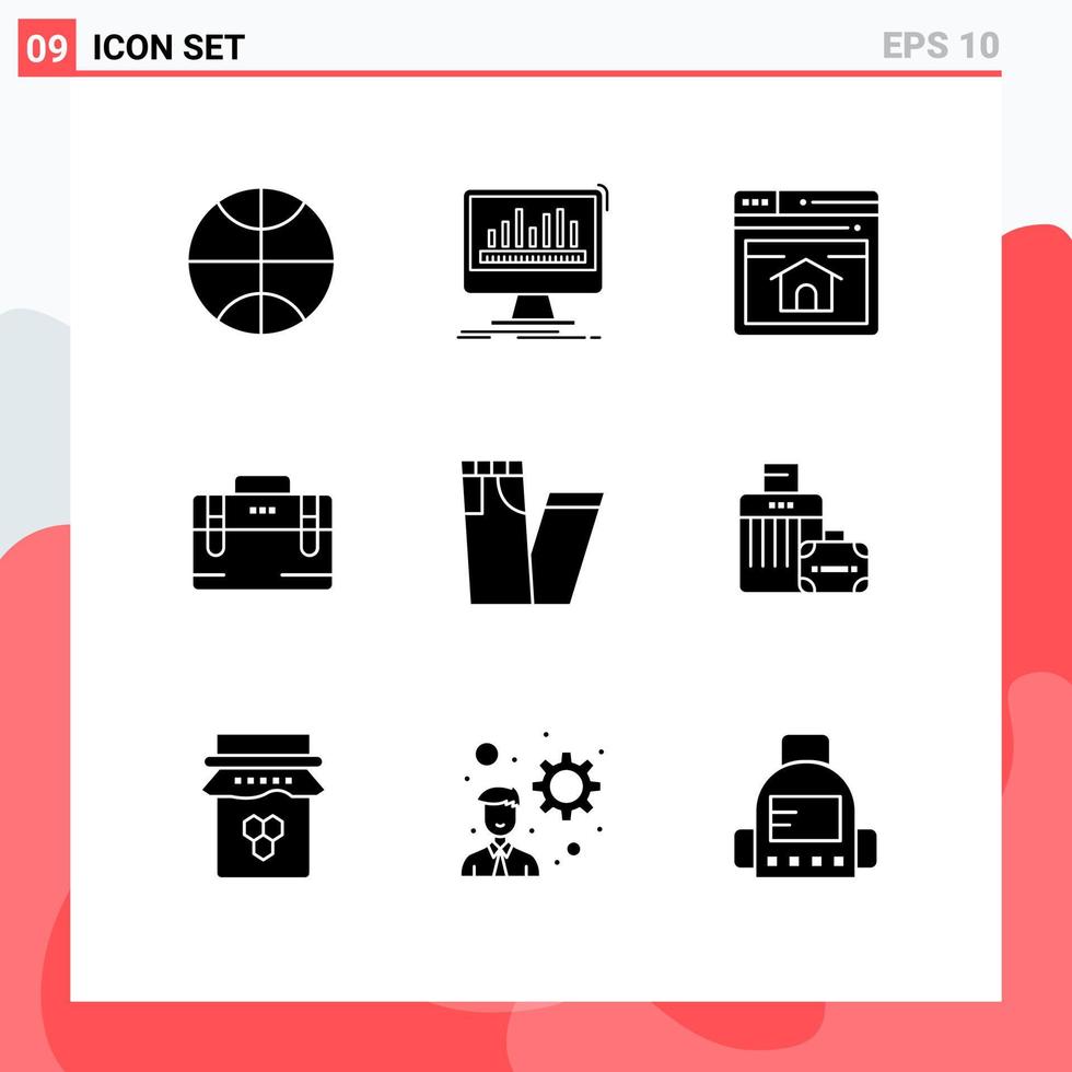 Set of 9 Modern UI Icons Symbols Signs for pants fashion web motivation office bag Editable Vector Design Elements