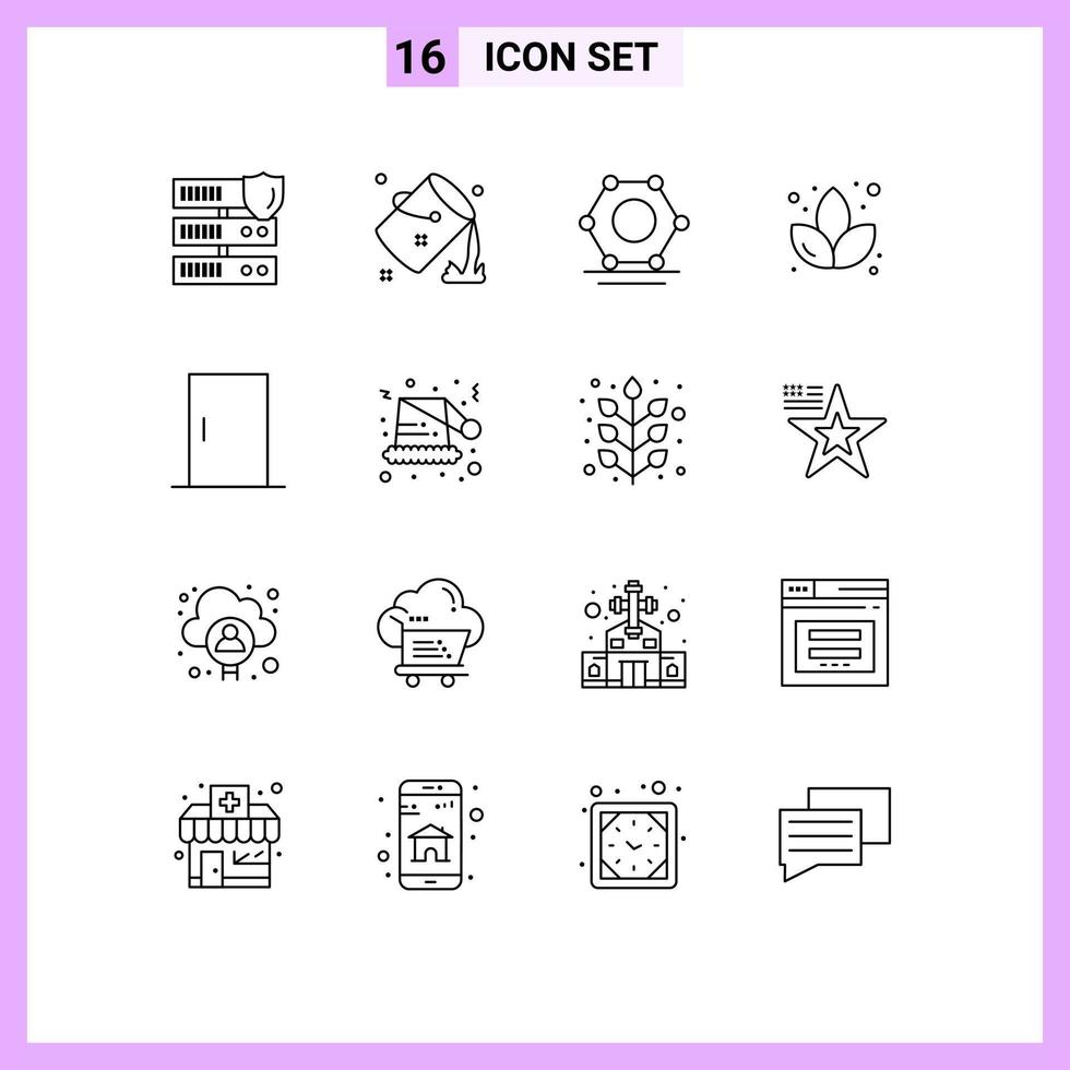 Stock Vector Icon Pack of 16 Line Signs and Symbols for home door paint sauna lotus Editable Vector Design Elements