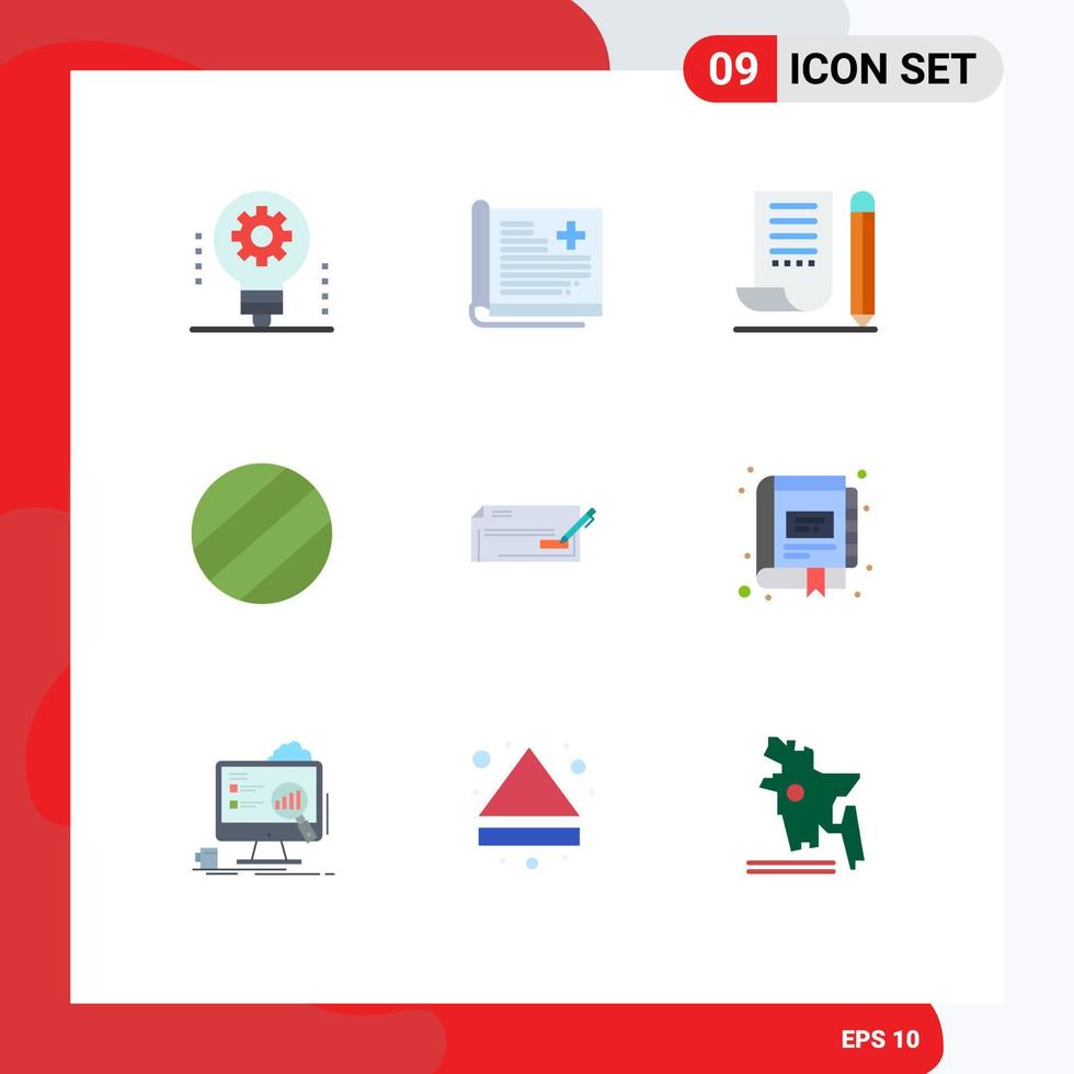 9 User Interface Flat Color Pack of modern Signs and Symbols of bank ball report scratch pad notebook Editable Vector Design Elements