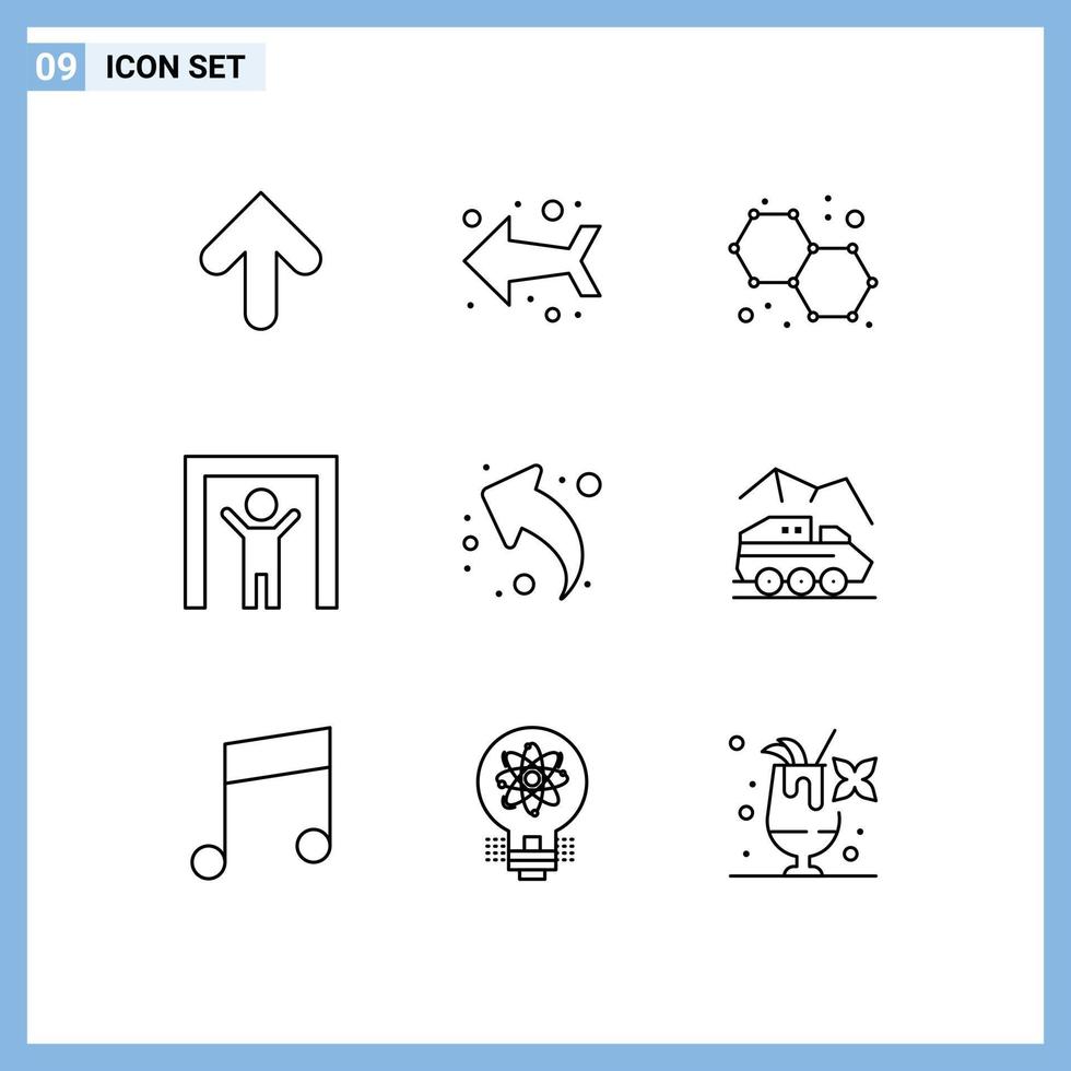 conjunto de 9 contornos vectoriales en la cuadrícula para la exploración de elementos de diseño vectorial editables de seguridad compartida química vector