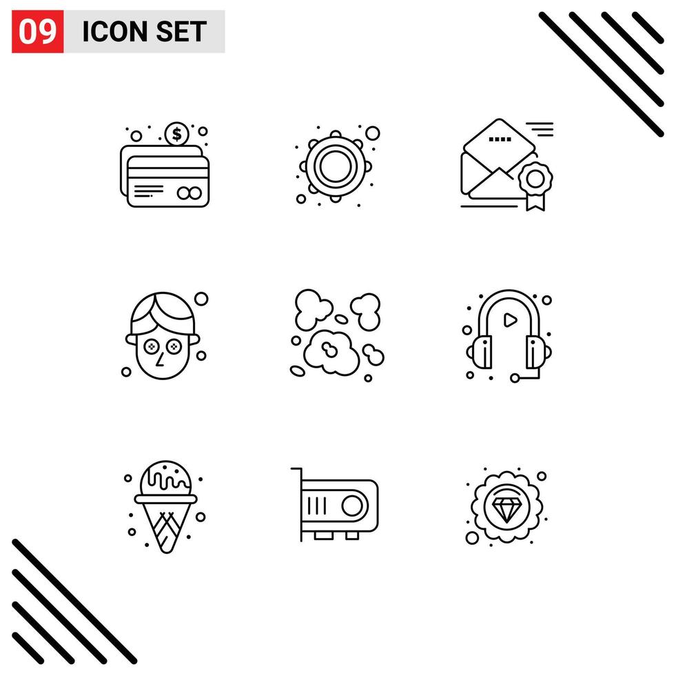 Group of 9 Outlines Signs and Symbols for dust mask email facial newsletter Editable Vector Design Elements