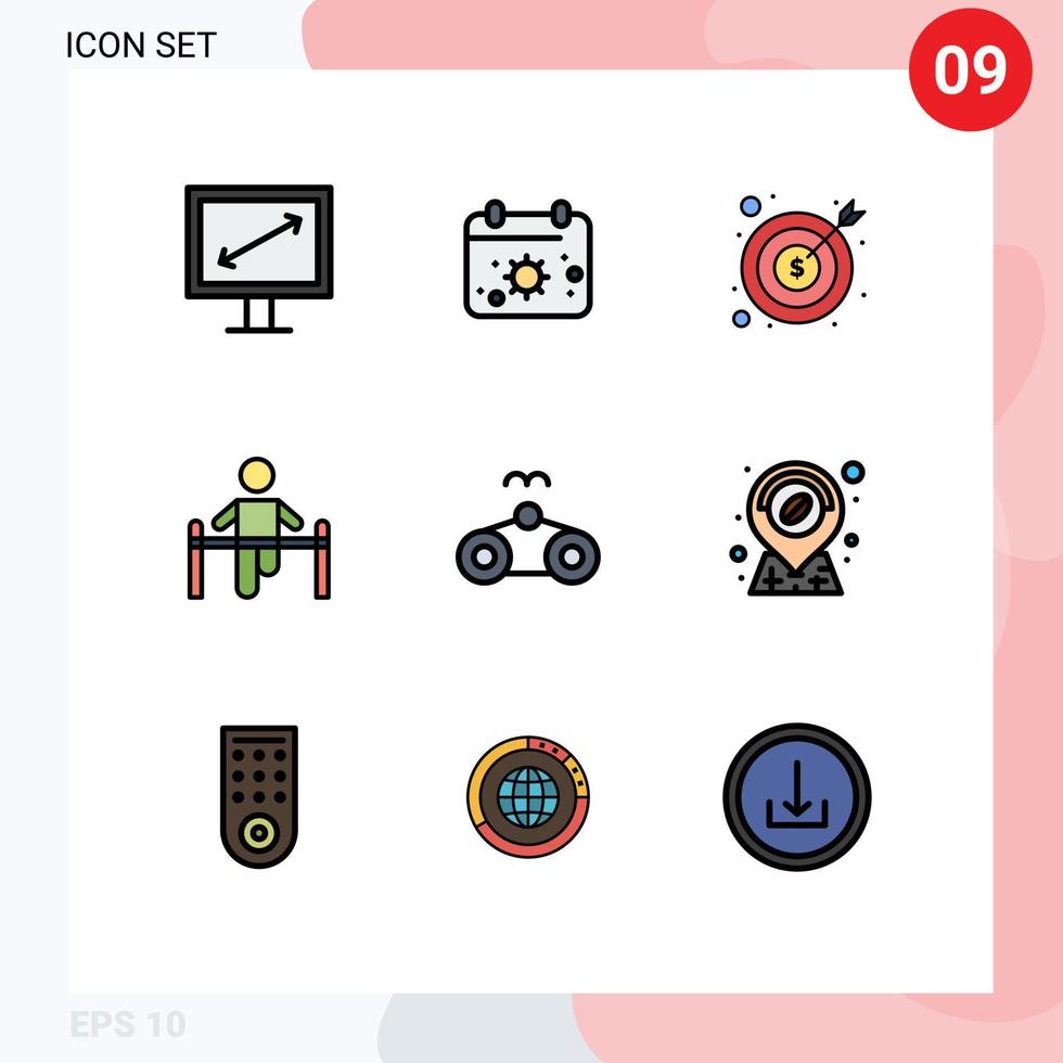 Universal Icon Symbols Group of 9 Modern Filledline Flat Colors of beach health business gymnastic exercise Editable Vector Design Elements