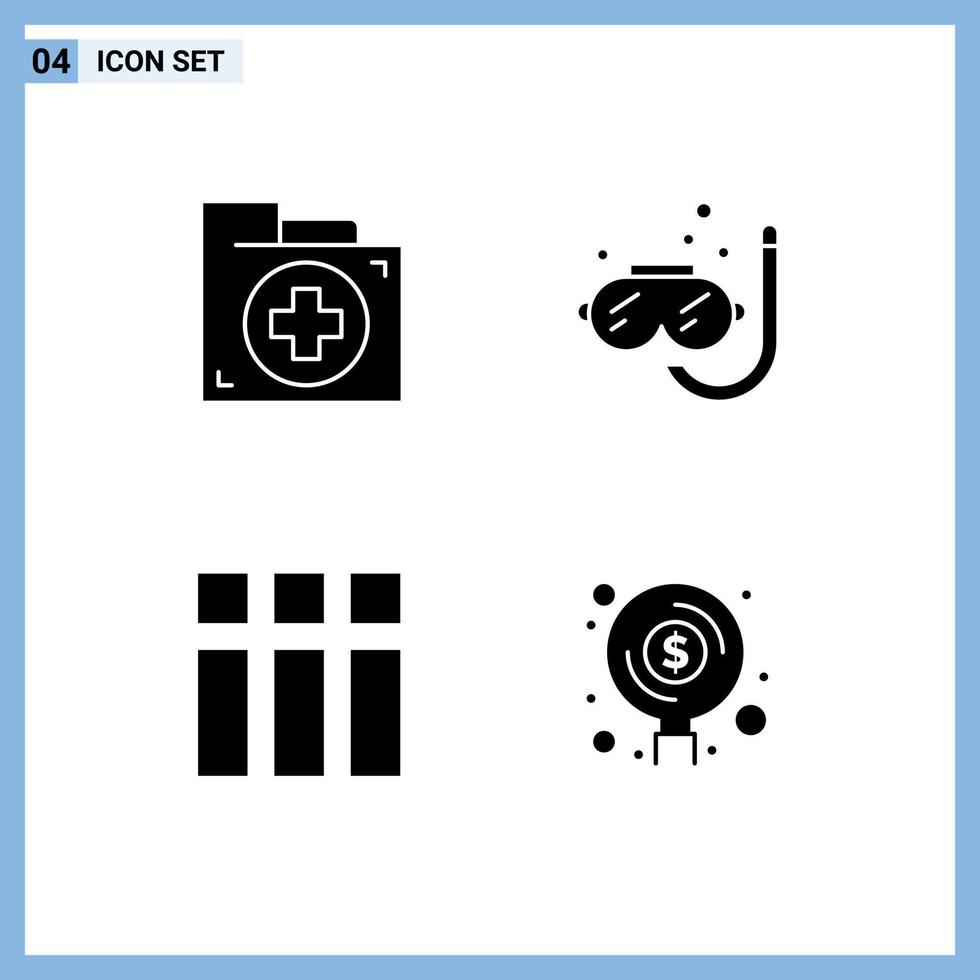 Pack of 4 creative Solid Glyphs of aid collage first scuba image Editable Vector Design Elements