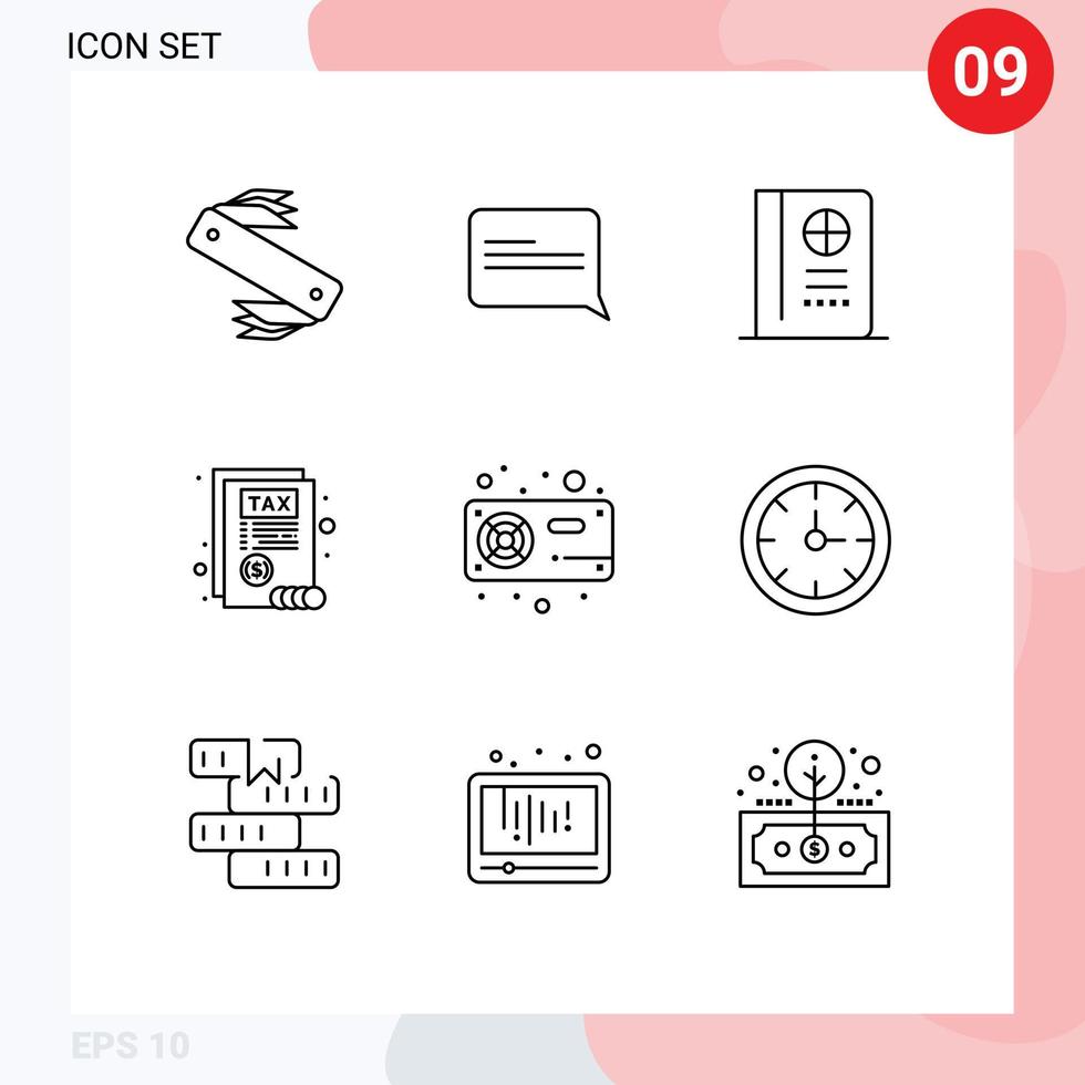 Outline Pack of 9 Universal Symbols of radiator fan passport computer report Editable Vector Design Elements