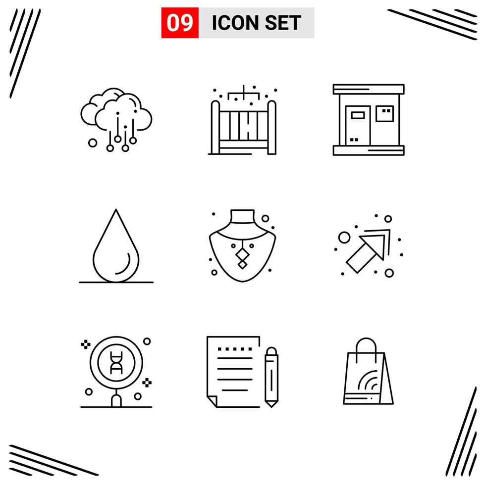 9 iconos estilo de línea cuadrícula basada en símbolos de contorno creativo para el diseño de sitios web signos de icono de línea simple aislados en fondo blanco 9 conjunto de iconos vector