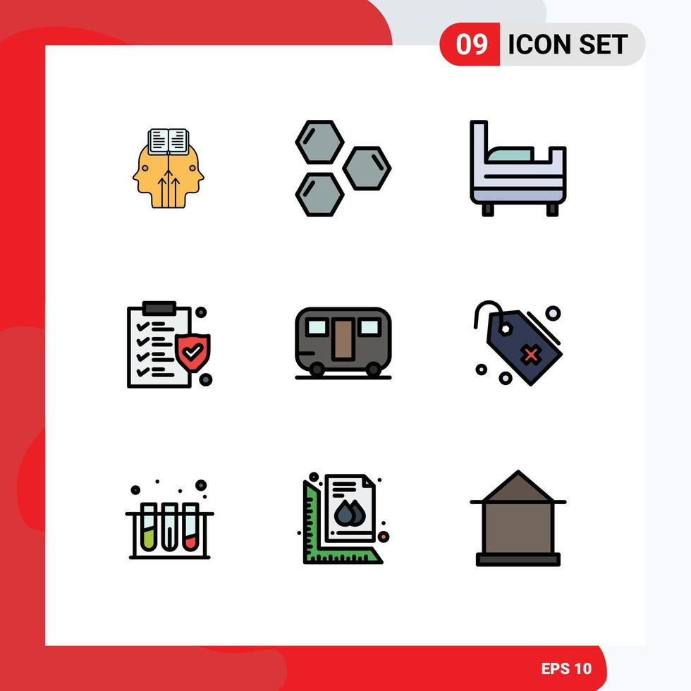 conjunto de 9 iconos de interfaz de usuario modernos símbolos signos para vagón remolque espacio caravana seguro elementos de diseño vectorial editables vector