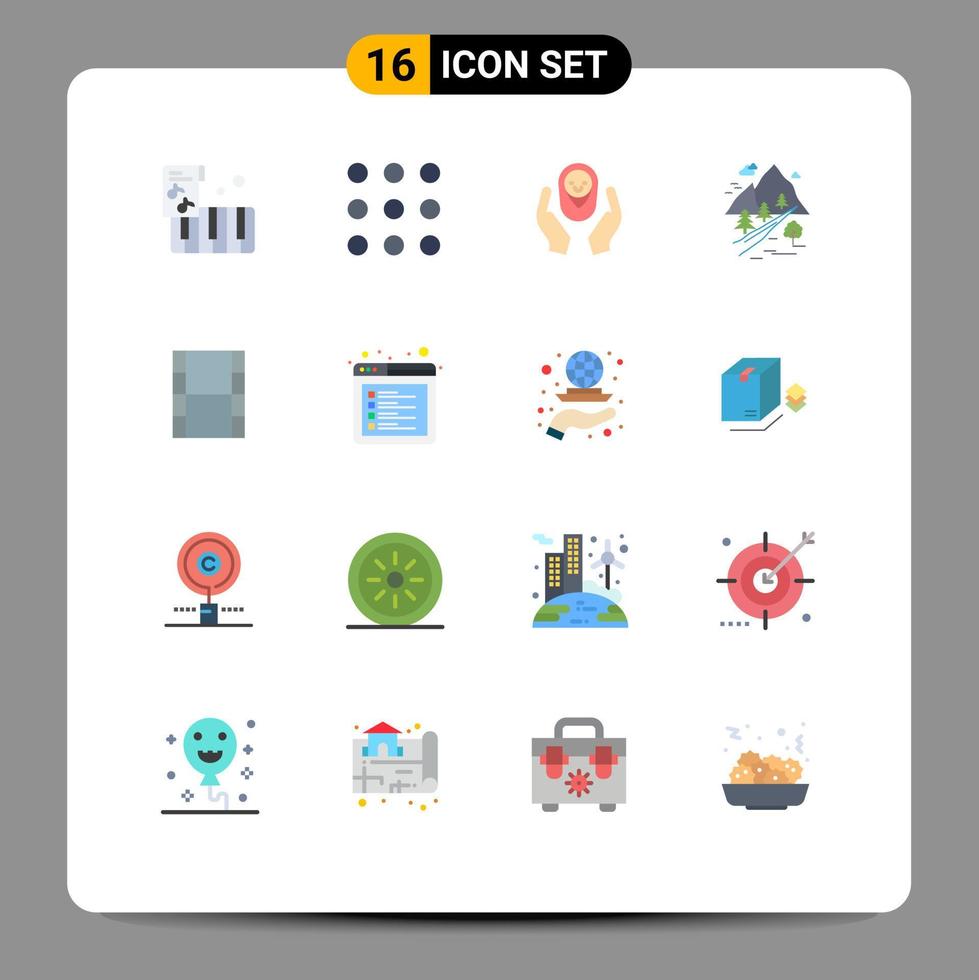 16 iconos creativos signos y símbolos modernos de movi naturaleza cuidado infantil árbol de montaña paquete editable de elementos de diseño de vectores creativos