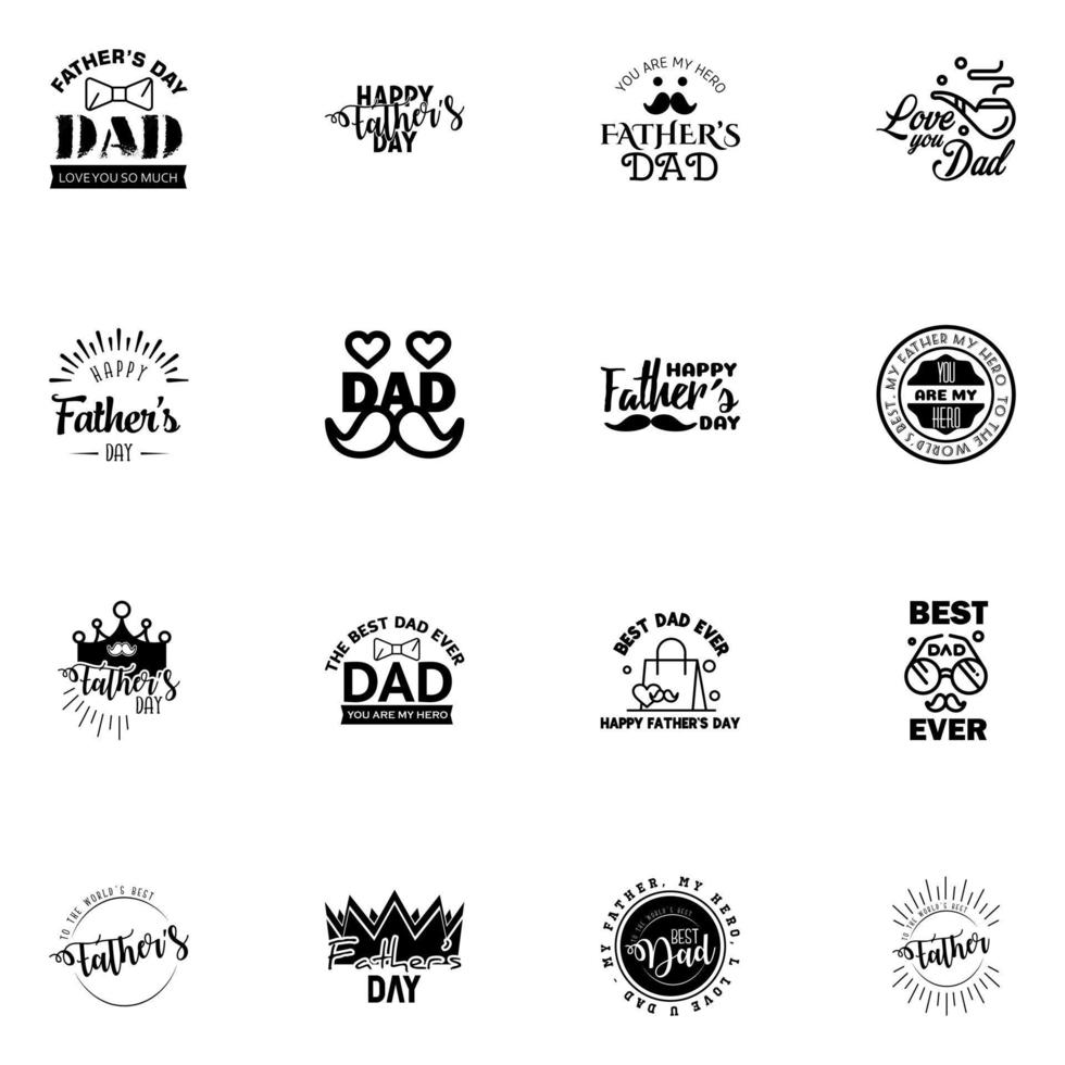 feliz día del padre 16 tipografía negra conjunto emblemas vectoriales letras para tarjetas de felicitación pancartas diseño de camiseta eres el mejor papá elementos de diseño vectorial editables vector