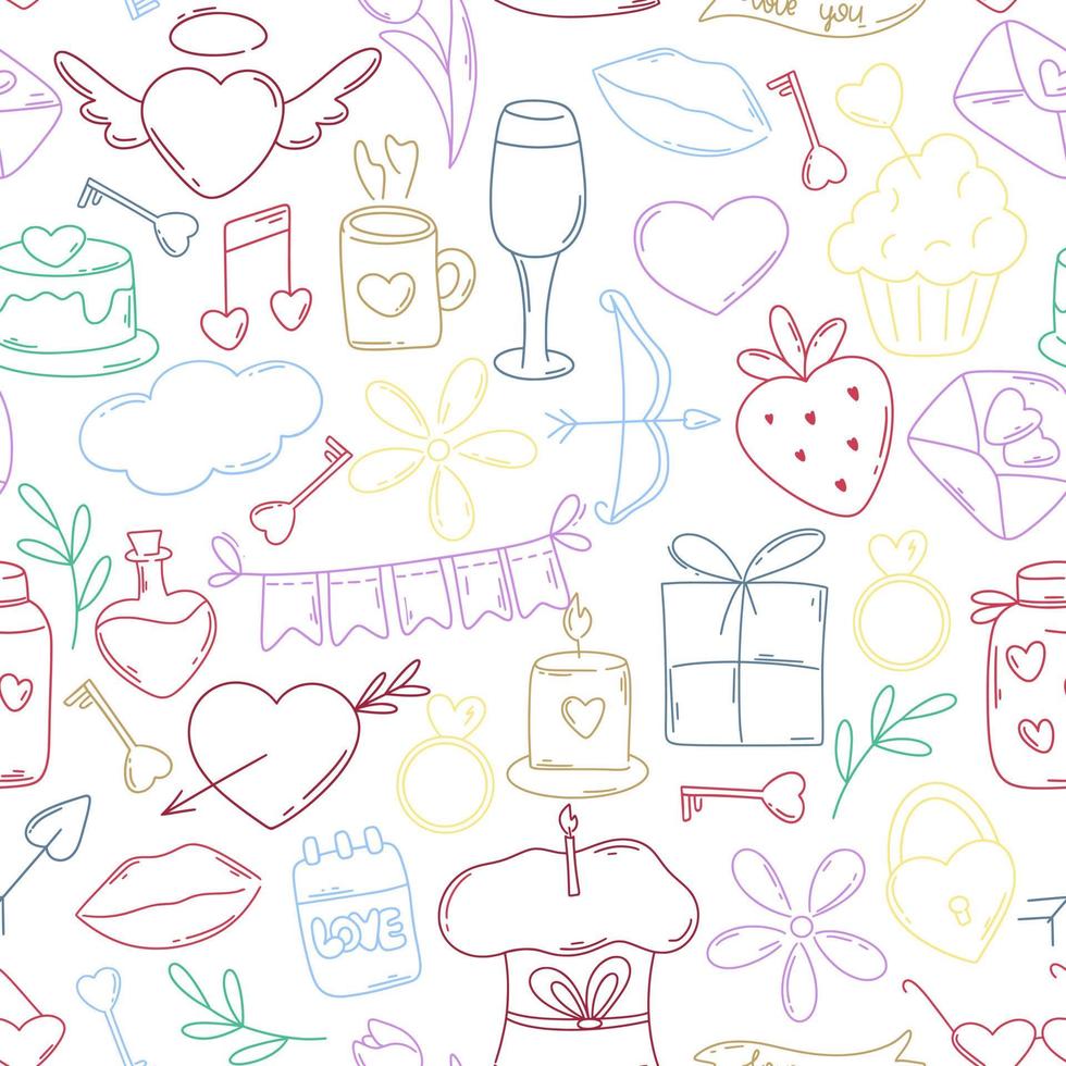 Doodle elements valentines day seamless pattern vector