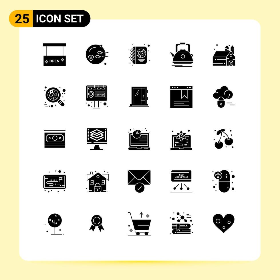 25 Thematic Vector Solid Glyphs and Editable Symbols of pot teapot sex kettle writing Editable Vector Design Elements