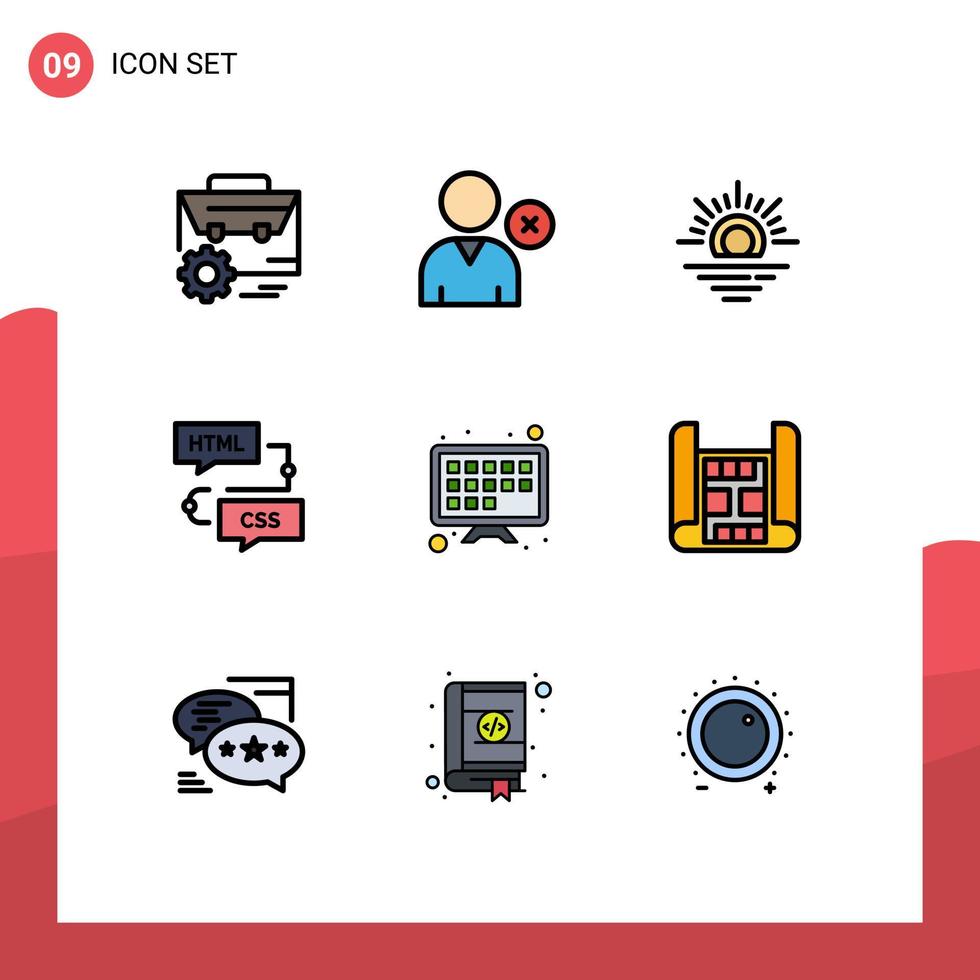 9 Filledline Flat Color concept for Websites Mobile and Apps smart tv programming sun flowchart develop Editable Vector Design Elements