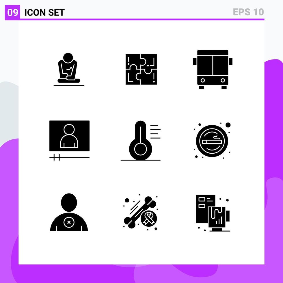Stock Vector Icon Pack of 9 Line Signs and Symbols for thermometer video player solve player vehicle Editable Vector Design Elements
