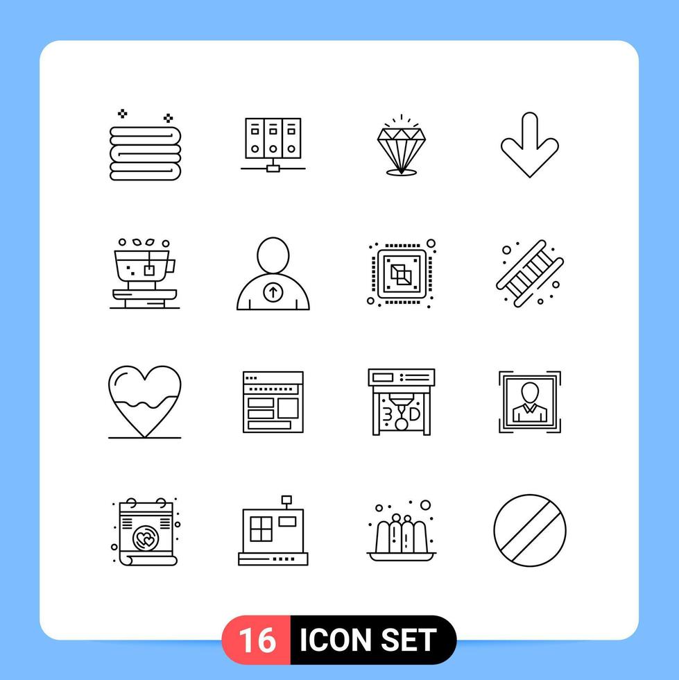 Universal Icon Symbols Group of 16 Modern Outlines of plant leaf shine download down Editable Vector Design Elements