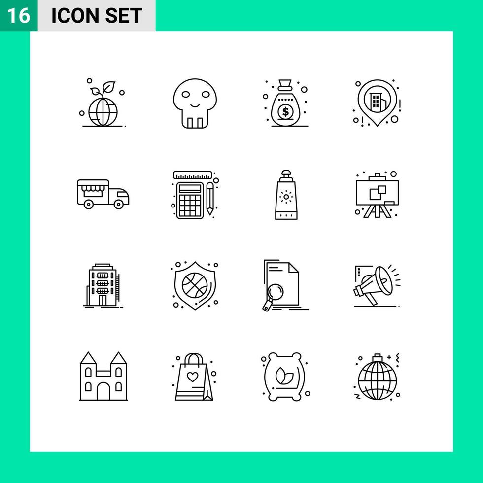 Group of 16 Modern Outlines Set for shop on wheels map death location sponsor Editable Vector Design Elements