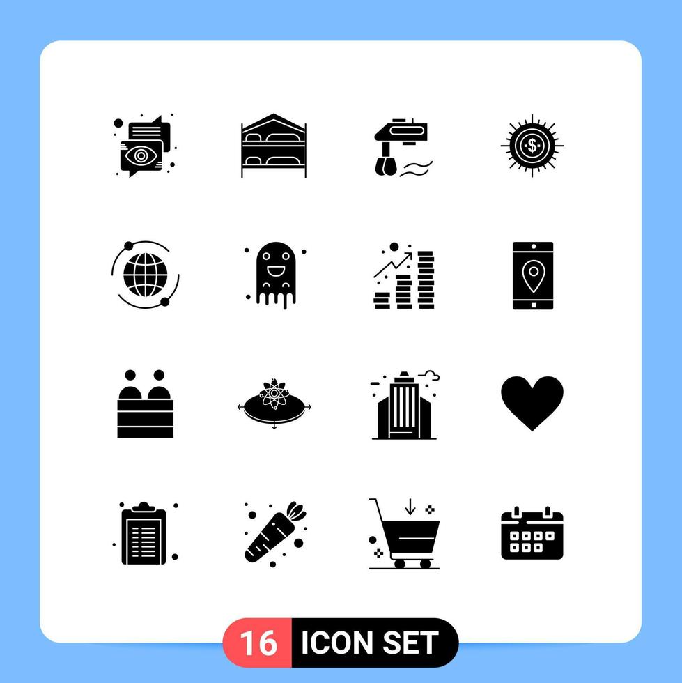 Universal Icon Symbols Group of 16 Modern Solid Glyphs of flow cash hotel budget blender Editable Vector Design Elements