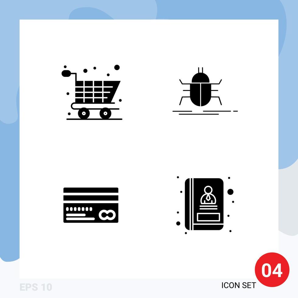 Set of Vector Solid Glyphs on Grid for cart card bug testing back Editable Vector Design Elements