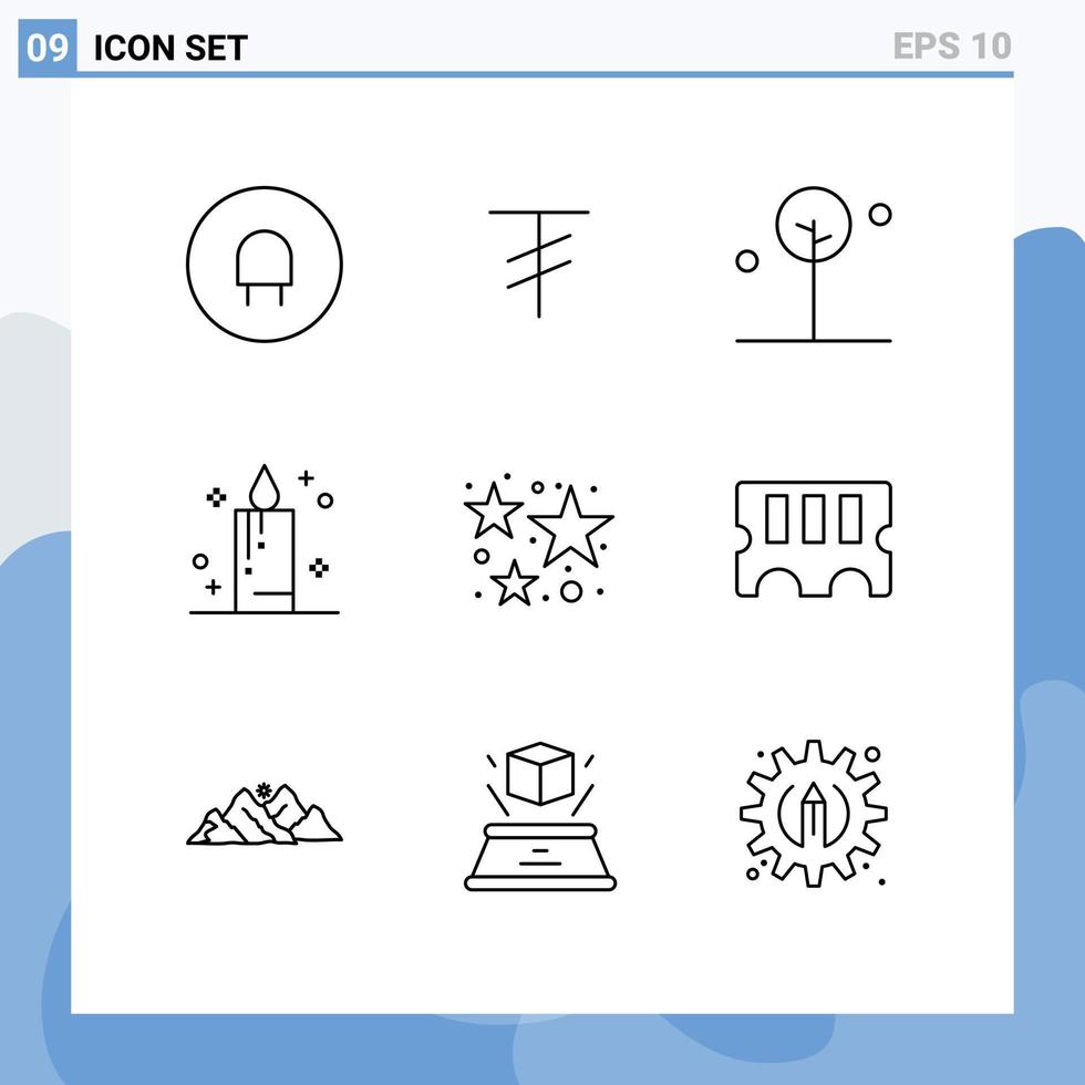 Group of 9 Modern Outlines Set for stars firework nature firecracker holiday Editable Vector Design Elements