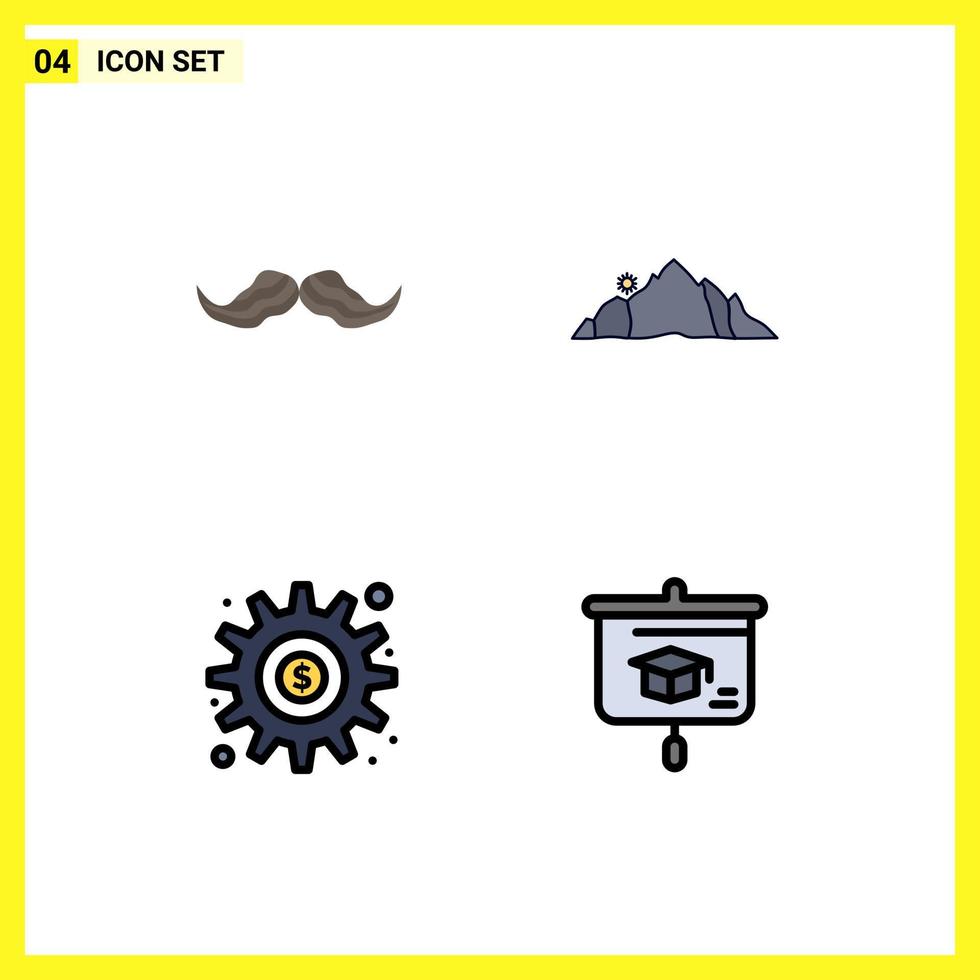 Stock Vector Icon Pack of 4 Line Signs and Symbols for moustache scene male landscape gear Editable Vector Design Elements