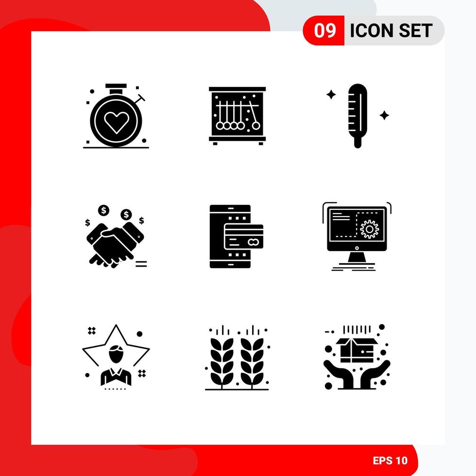 Mobile Interface Solid Glyph Set of 9 Pictograms of mobile selling fever sales marketing Editable Vector Design Elements