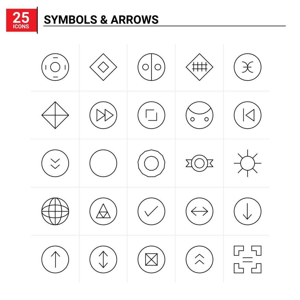 25 Symbols  Arrows icon set vector background
