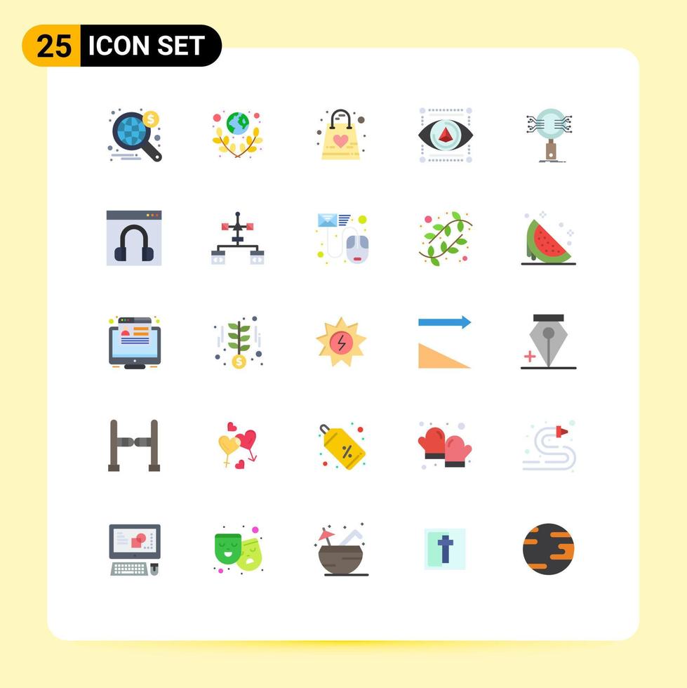 Editable Vector Line Pack of 25 Simple Flat Colors of printer gadget world eye kid Editable Vector Design Elements