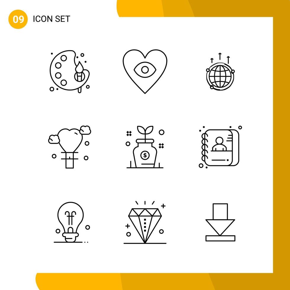 9 Icon Set Line Style Icon Pack Outline Symbols isolated on White Backgound for Responsive Website Designing vector