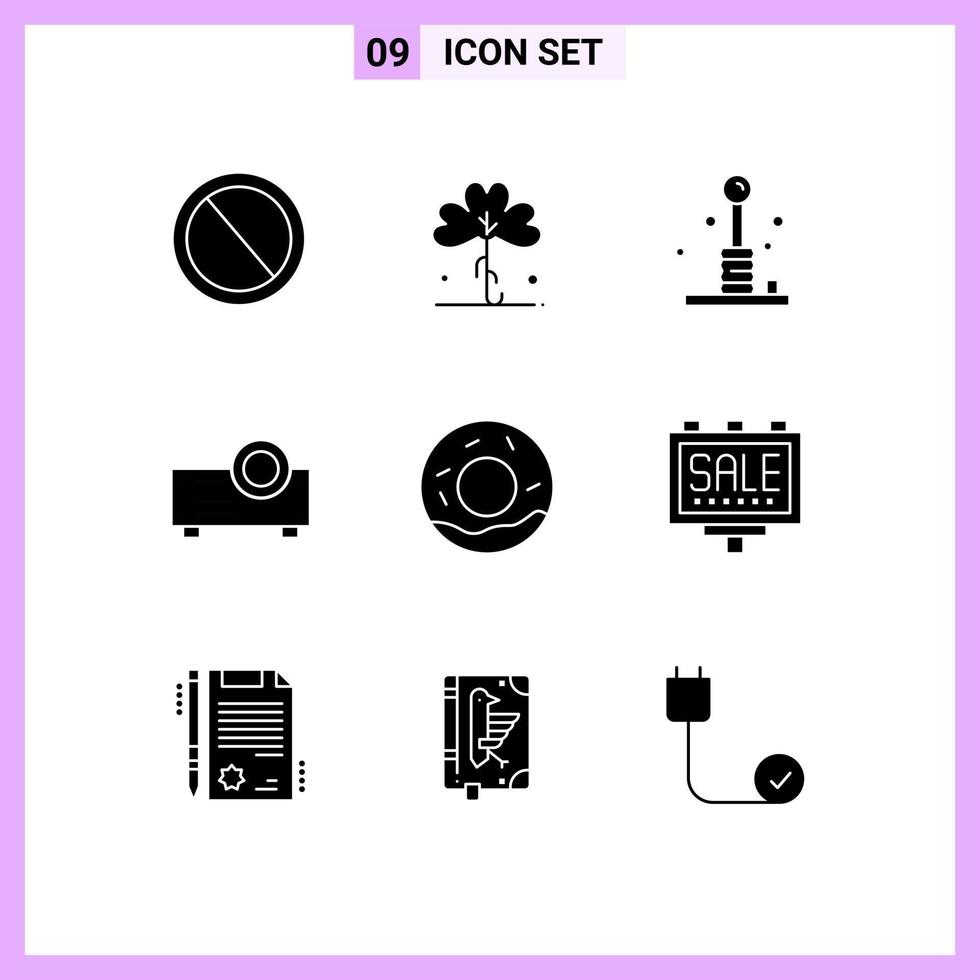 Set of 9 Vector Solid Glyphs on Grid for projector device irish recreation games Editable Vector Design Elements