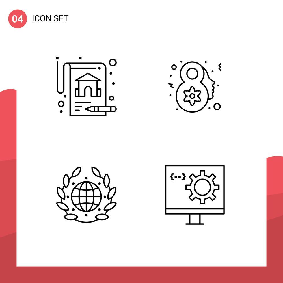 Group of 4 Modern Filledline Flat Colors Set for insurance world eight march earth computer Editable Vector Design Elements