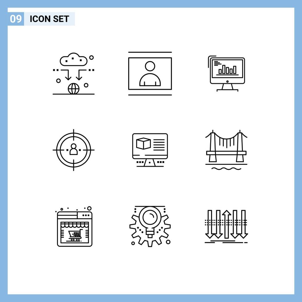 Universal Icon Symbols Group of 9 Modern Outlines of management trends picture marketing computer Editable Vector Design Elements