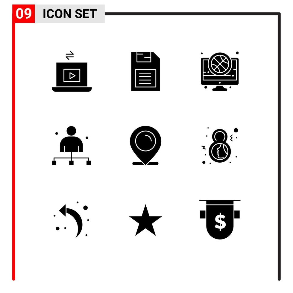 Modern Set of 9 Solid Glyphs Pictograph of director captain storage device boss live Editable Vector Design Elements