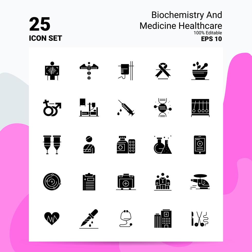 25 Biochemistry And Medicine Healthcare Icon Set 100 Editable EPS 10 Files Business Logo Concept Ideas Solid Glyph icon design vector