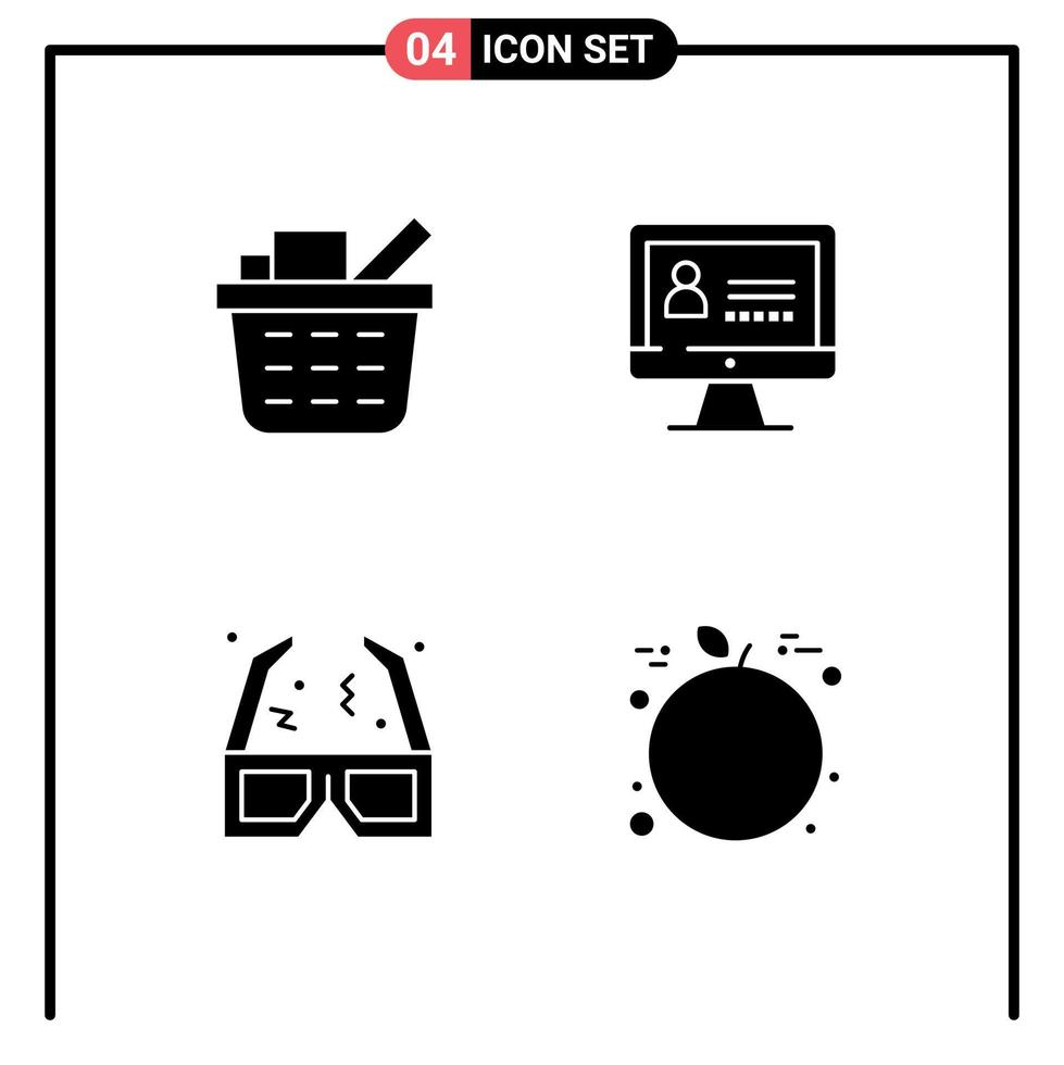 4 iconos creativos signos y símbolos modernos de gafas de computadora de cine de canasta elementos de diseño vectorial editables naranja vector