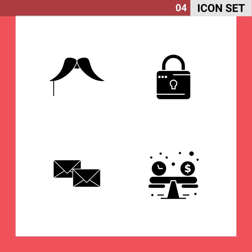 4 Creative Icons Modern Signs and Symbols of moustache mail male computing forward Editable Vector Design Elements