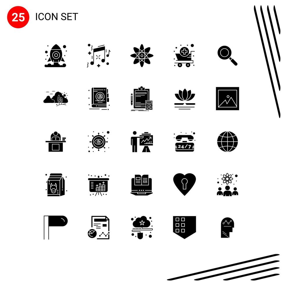 25 Solid Glyph concept for Websites Mobile and Apps landscape find science research supplies Editable Vector Design Elements