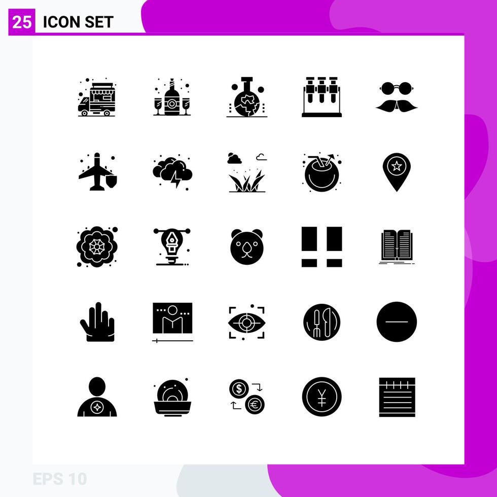 Set of 25 Modern UI Icons Symbols Signs for movember moustache geography science chemistry Editable Vector Design Elements