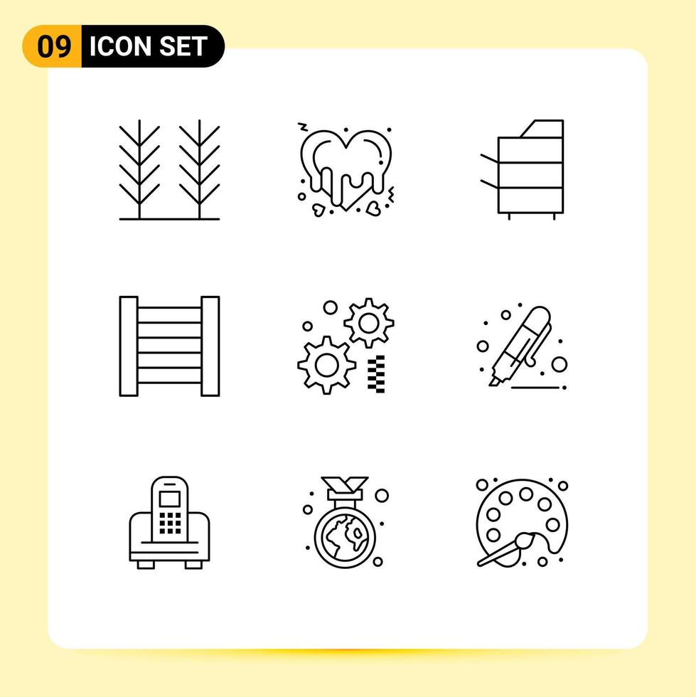 9 Thematic Vector Outlines and Editable Symbols of drawing gear devices engineering ladder Editable Vector Design Elements