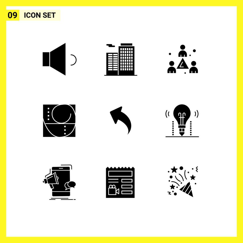9 User Interface Solid Glyph Pack of modern Signs and Symbols of arrows left staff arrow proportion Editable Vector Design Elements