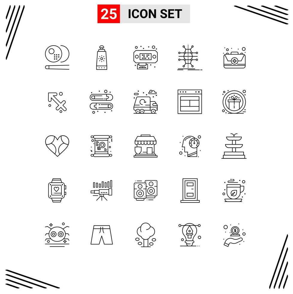 Editable Vector Line Pack of 25 Simple Lines of first aid data smart infrastructure Editable Vector Design Elements