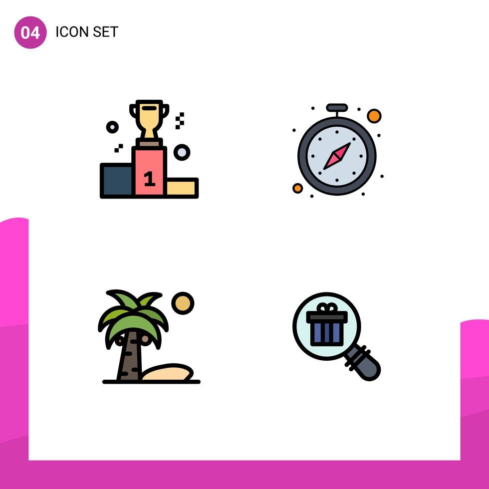 4 Filledline Flat Color concept for Websites Mobile and Apps award beach medal stop watch plant Editable Vector Design Elements