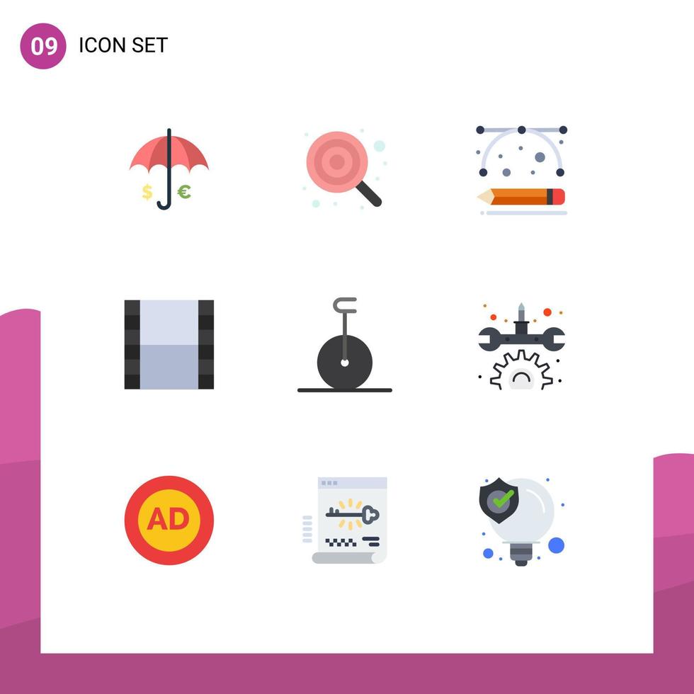Group of 9 Flat Colors Signs and Symbols for circus strip kid film development tools Editable Vector Design Elements