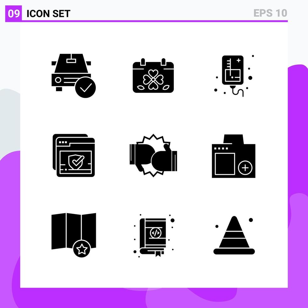 Set of 9 icons in solid style Creative Glyph Symbols for Website Design and Mobile Apps Simple Solid Icon Sign Isolated on White Background 9 Icons vector