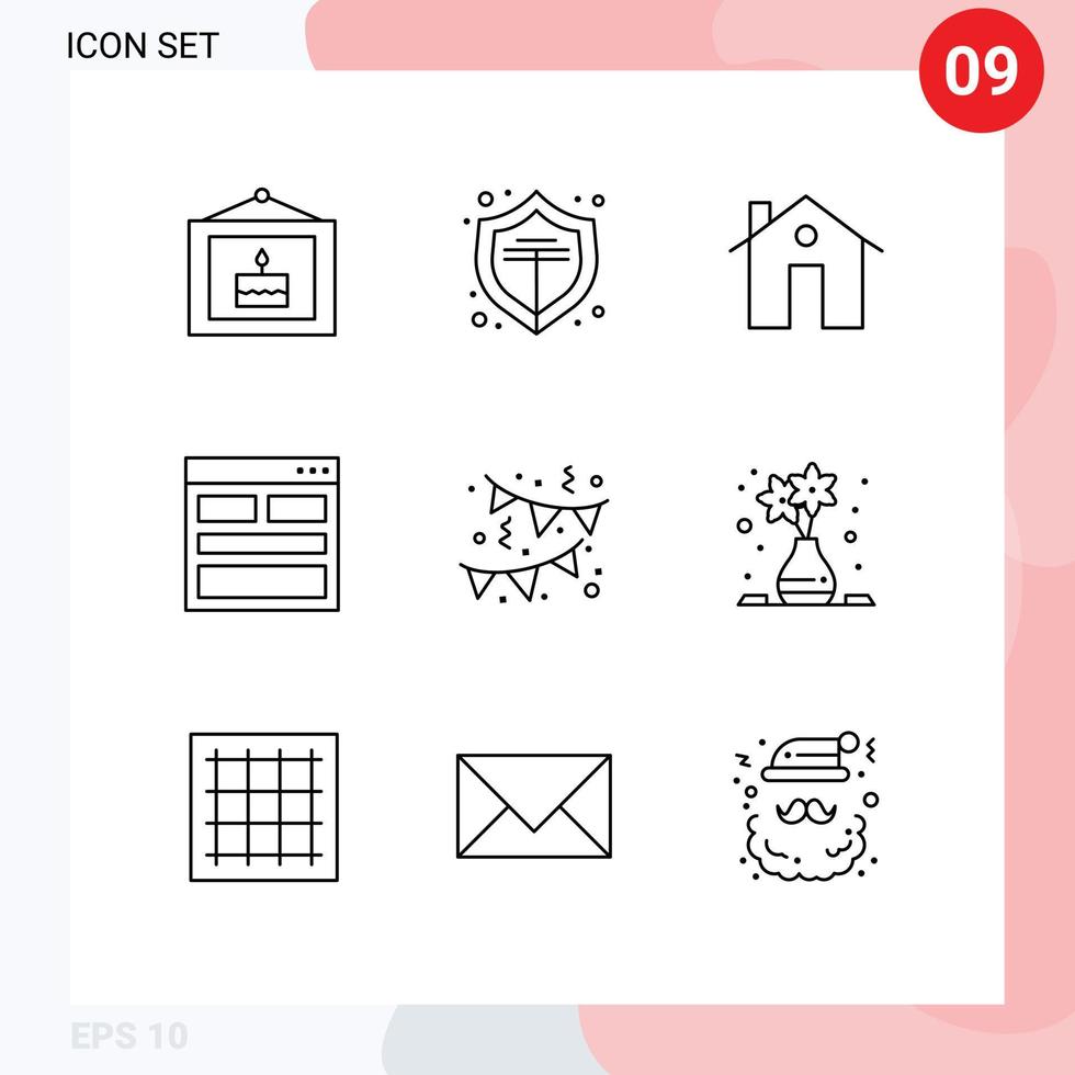 Pack of 9 creative Outlines of birthday form apartment contact us communication Editable Vector Design Elements