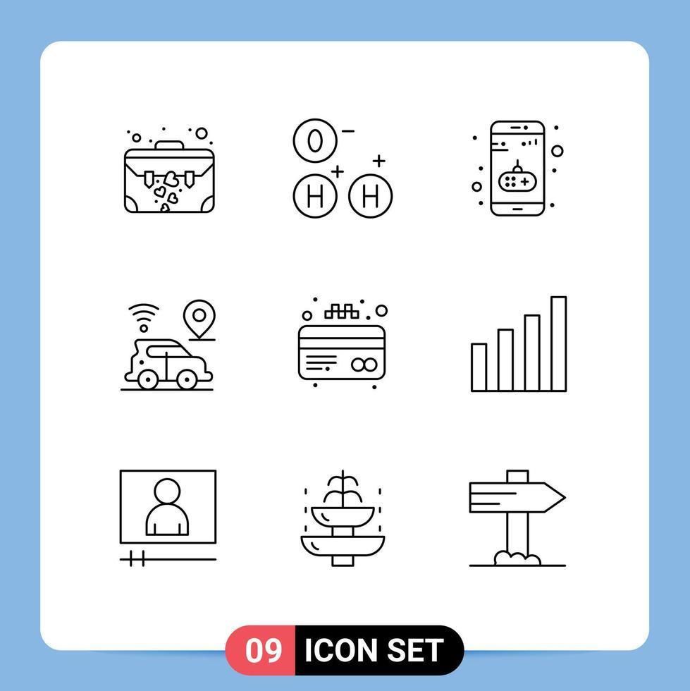 conjunto de 9 iconos de interfaz de usuario modernos signos de símbolos para elementos de diseño de vector editables de ubicación de tecnología de entretenimiento de cajero automático de crédito