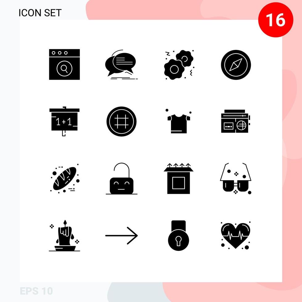 Group of 16 Modern Solid Glyphs Set for study learning cookies education location Editable Vector Design Elements